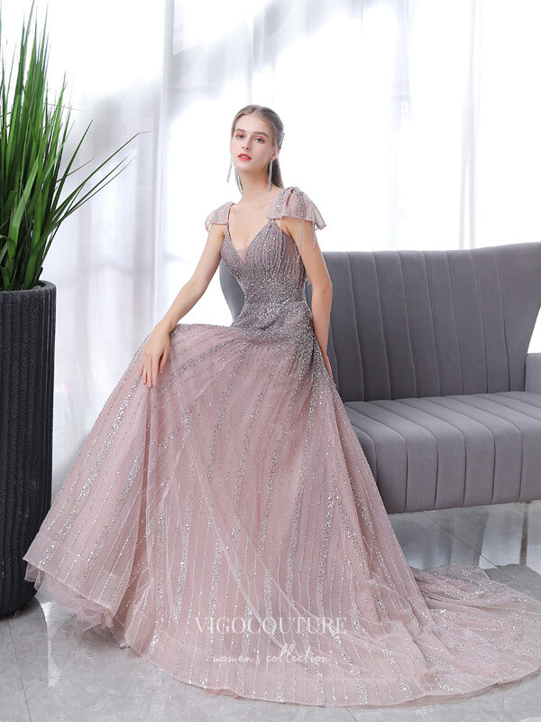 Prom Dress 2025 Blush Beaded Prom Dresses V-Neck Formal Dresses 21506-unique elegant Prom Dresses-Blush-US2-vigocouture