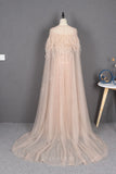 Prom Dress 2025 Blush Beaded Removable Cape Prom Dress 20753-unique elegant Prom Dresses-Blush-US2-vigocouture