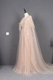 Prom Dress 2025 Blush Beaded Removable Cape Prom Dress 20753-unique elegant Prom Dresses-Blush-US2-vigocouture