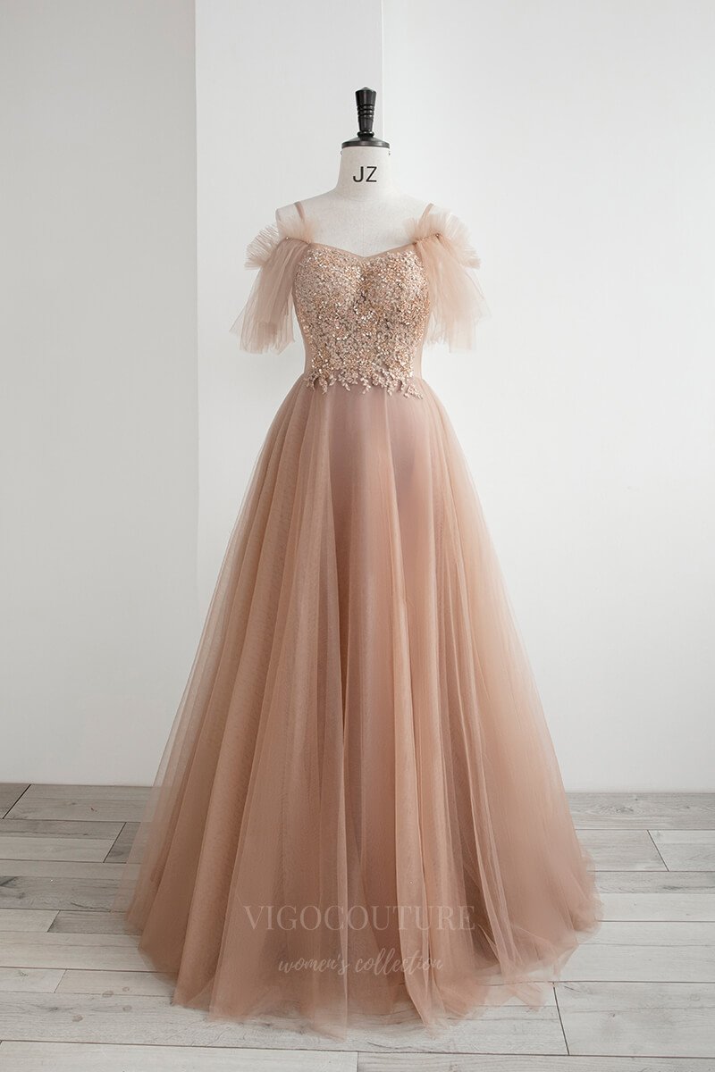 Prom Dress 2025 Blush Beaded Spaghetti Strap Prom Dress 20651-unique elegant Prom Dresses-Blush-US2-vigocouture