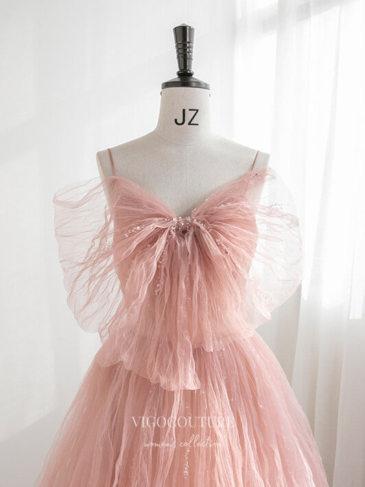 Prom Dress 2025 Blush Bow-Tie Prom Dresses Beaded Spaghetti Strap Formal Dresses 21166-unique elegant Prom Dresses-Blush-Custom Size-vigocouture