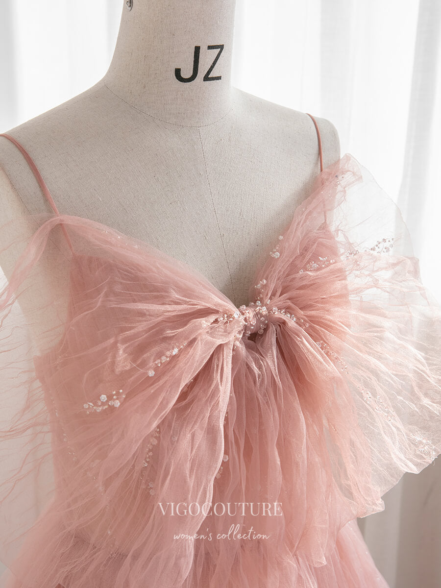 Prom Dress 2025 Blush Bow-Tie Prom Dresses Beaded Spaghetti Strap Formal Dresses 21166-unique elegant Prom Dresses-Blush-Custom Size-vigocouture