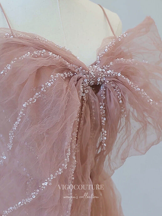 Prom Dress 2025 Blush Bow-Tie Prom Dresses Beaded Spaghetti Strap Formal Dresses 21167-unique elegant Prom Dresses-Blush-Custom Size-vigocouture