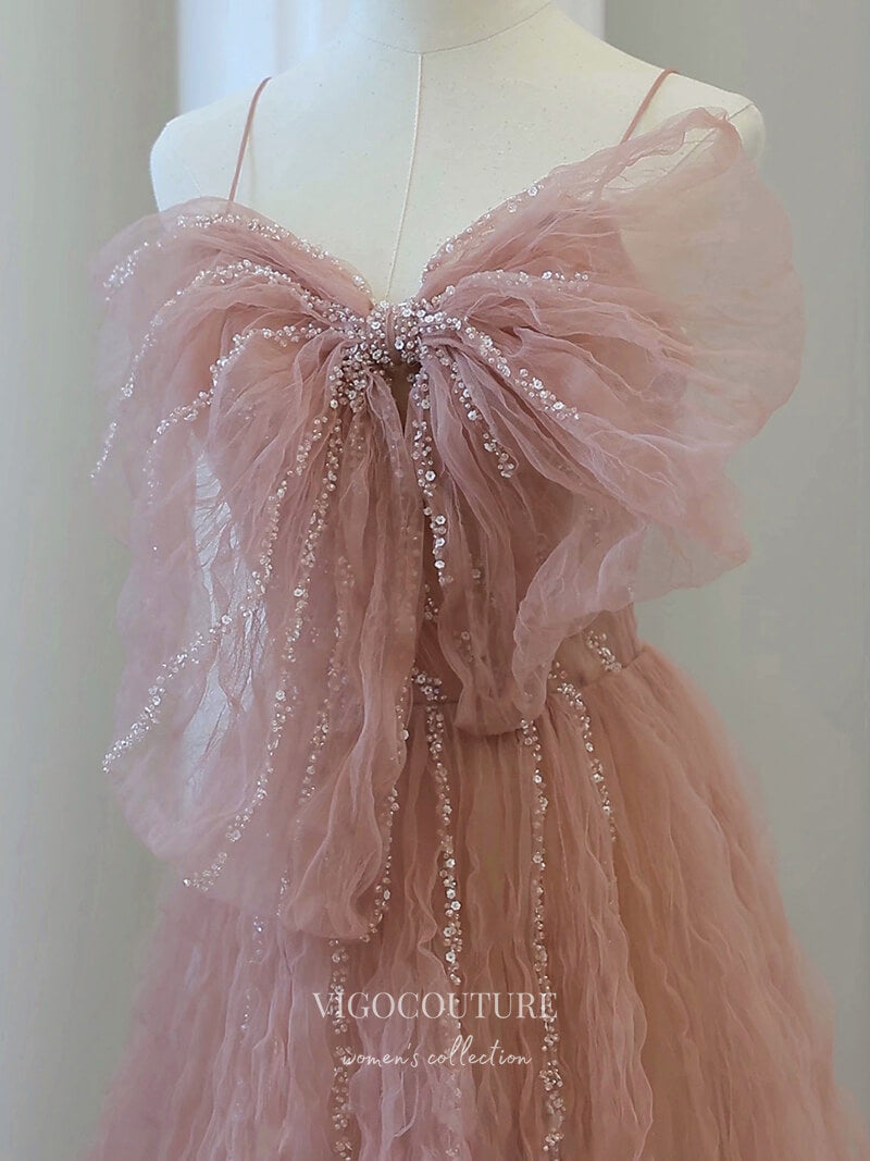 Prom Dress 2025 Blush Bow-Tie Prom Dresses Beaded Spaghetti Strap Formal Dresses 21167-unique elegant Prom Dresses-Blush-Custom Size-vigocouture