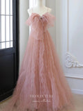 Blush Bow-Tie Prom Dresses Beaded Spaghetti Strap Formal Dresses 21167