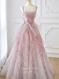 Blush Bow-Tie Prom Dresses Spaghetti Strap Floral Party Dresses 21275