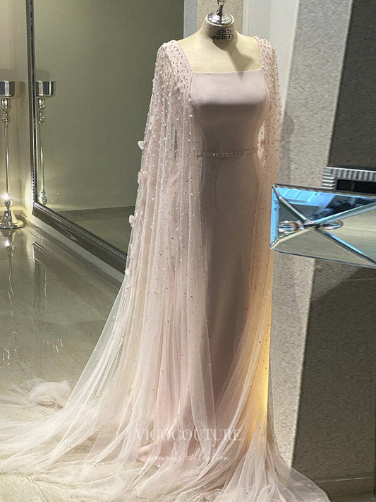 Prom Dress 2025 Blush Cape Sleeve Prom Dresses Sheath Mother of the Bride Dress 22149-unique elegant Prom Dresses-Blush-US2-vigocouture