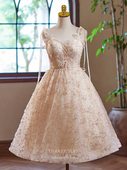 Blush Floral Lace Homecoming Dress Spaghetti Strap Knee Length Dress hc335 Custom Colors / 24W Blush Floral Lace Homecoming Dress Spaghetti Strap Knee Length Dress hc335 Custom Colors / 24W