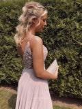 Prom Dress 2025 Blush Lace Applique Prom Dresses with Slit Spaghetti Strap Evening Dress 20942-unique elegant Prom Dresses-Blush-US2-vigocouture