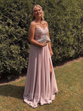 Prom Dress 2025 Blush Lace Applique Prom Dresses with Slit Spaghetti Strap Evening Dress 20942-unique elegant Prom Dresses-Blush-US2-vigocouture