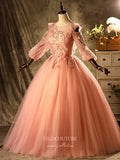 Prom Dress 2025 Blush Lace Applique Quinceanera Dresses Long Sleeve Sweet 16 Dresses 21397-unique elegant Prom Dresses-Blush-Custom Size-vigocouture