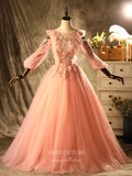 Prom Dress 2025 Blush Lace Applique Quinceanera Dresses Long Sleeve Sweet 16 Dresses 21397-unique elegant Prom Dresses-Blush-Custom Size-vigocouture