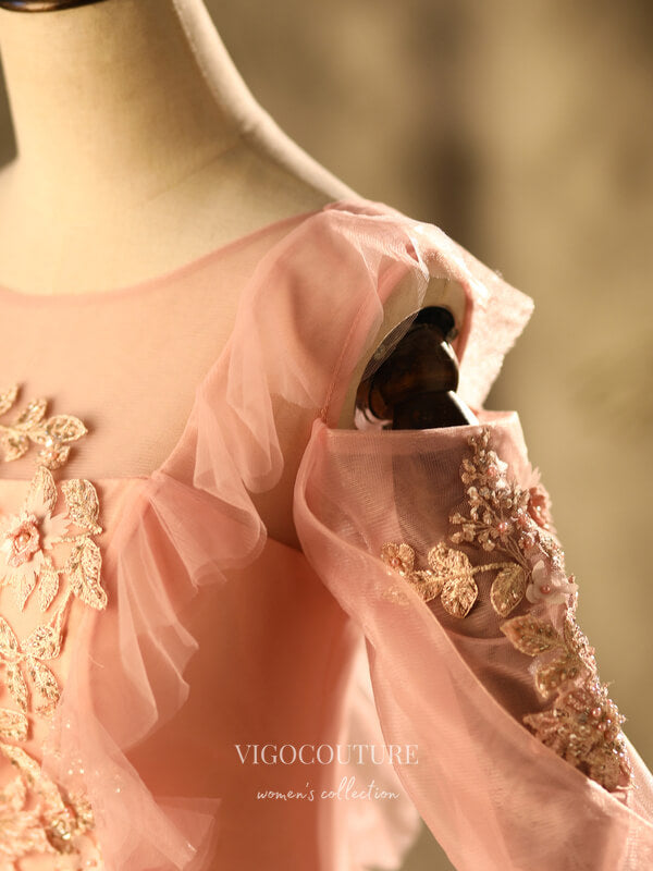 Prom Dress 2025 Blush Lace Applique Quinceanera Dresses Long Sleeve Sweet 16 Dresses 21397-unique elegant Prom Dresses-Blush-Custom Size-vigocouture