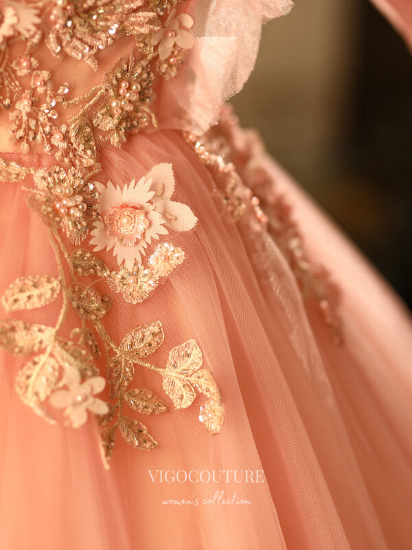 Prom Dress 2025 Blush Lace Applique Quinceanera Dresses Long Sleeve Sweet 16 Dresses 21397-unique elegant Prom Dresses-Blush-Custom Size-vigocouture