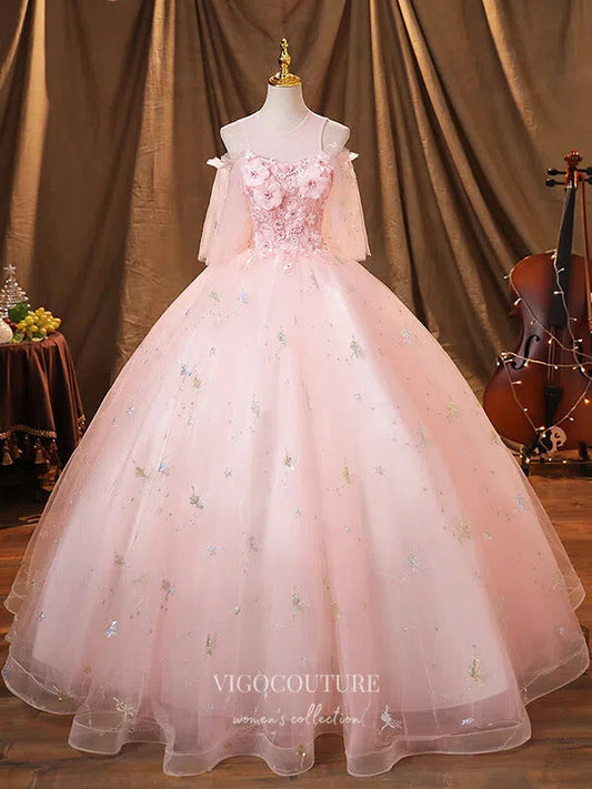 Prom Dress 2025 Blush Lace Applique Quinceanera Dresses Sparkly Tulle Sweet 15 Dresses 21370-unique elegant Prom Dresses-Blush-Custom Size-vigocouture