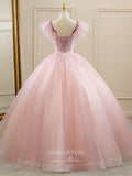 Prom Dress 2025 Blush Lace Applique Quinceanera Dresses Sparkly Tulle Sweet 16 Dresses 21393-unique elegant Prom Dresses-Blush-Custom Size-vigocouture