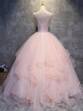 vigocouture-Blush Lace Applique Sweet 16 Dresses Tiered Ball Gown 20425-Prom Dresses-vigocouture-