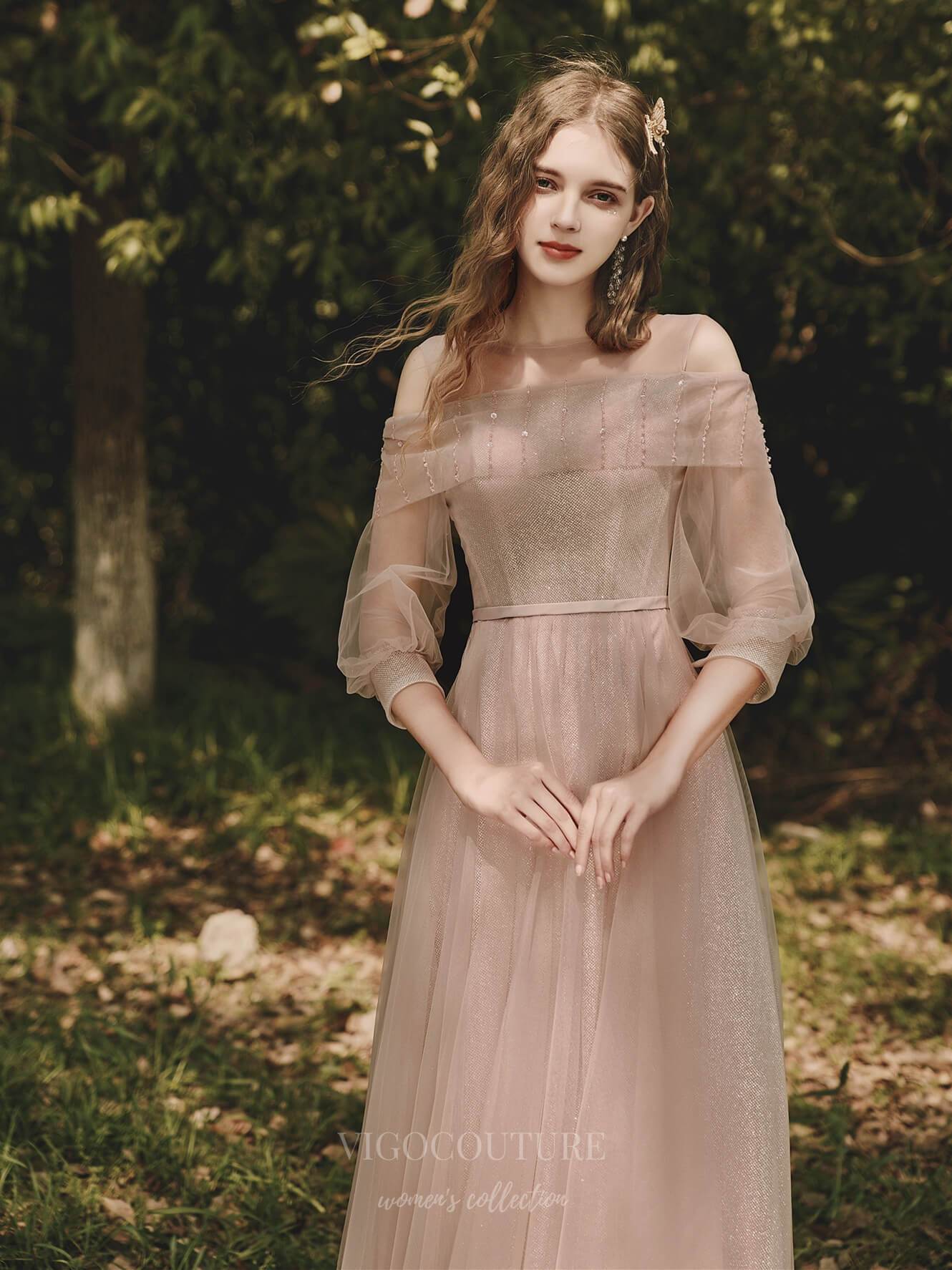 Blush Off the Shoulder 3/4 Sleeve Prom Dress 20703 Blush / US14 Blush Off the Shoulder 3/4 Sleeve Prom Dress 20703 Blush / US14