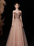 Prom Dress 2025 Blush Off the Shoulder Beaded Prom Dress 20744-unique elegant Prom Dresses-Blush-US2-vigocouture