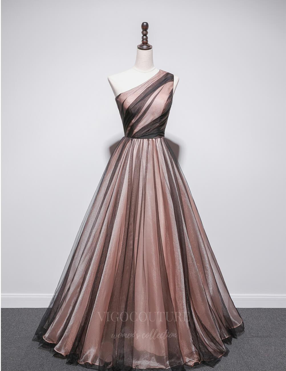 Prom Dress 2025 Blush One Shoulder Organza Prom Dress 20660-unique elegant Prom Dresses-Blush-US2-vigocouture