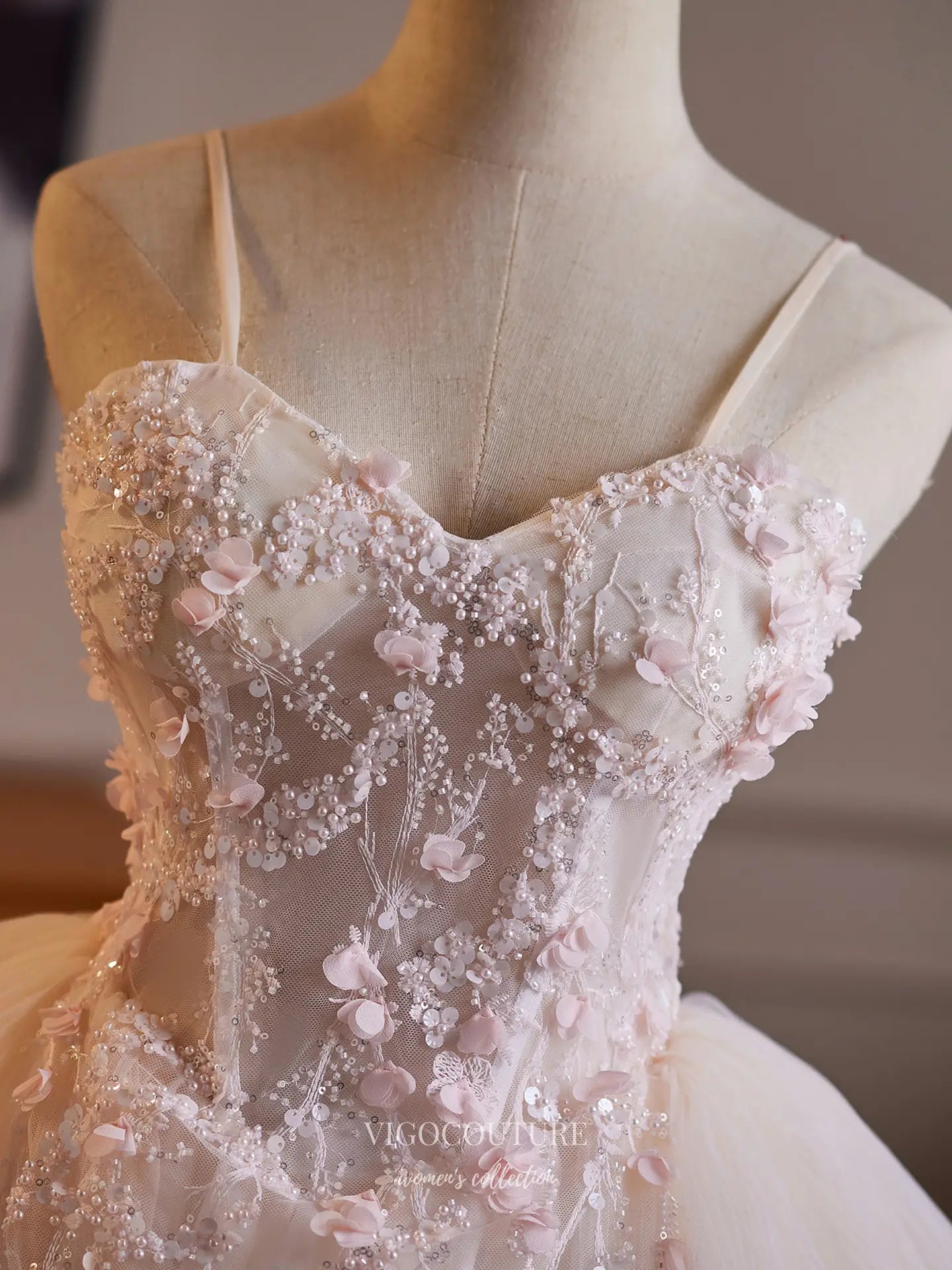 Prom Dresses 2025 to impress Blush Pink Fairycore Floral Beaded Homecoming Dress with Tiered Tulle Skirt & Corset Back - HC510-vigocouture-vigocouture