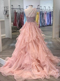 Prom Dress 2025 Blush Pink Layered Ruffle Prom Dresses One Shoulder Beaded Evening Dress 21684-unique elegant Prom Dresses-Blush-US2-vigocouture