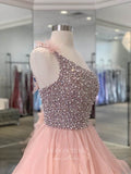 Prom Dress 2025 Blush Pink Layered Ruffle Prom Dresses One Shoulder Beaded Evening Dress 21684-unique elegant Prom Dresses-Blush-US2-vigocouture