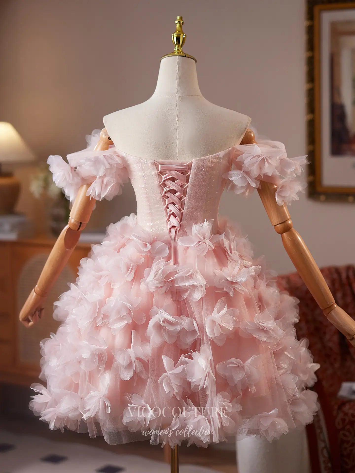 Prom Dresses 2025 to impress Blush Pink Off-Shoulder Homecoming Dress with Beaded Corset Bodice & 3D Floral Tulle Skirt – HC482-vigocouture-vigocouture