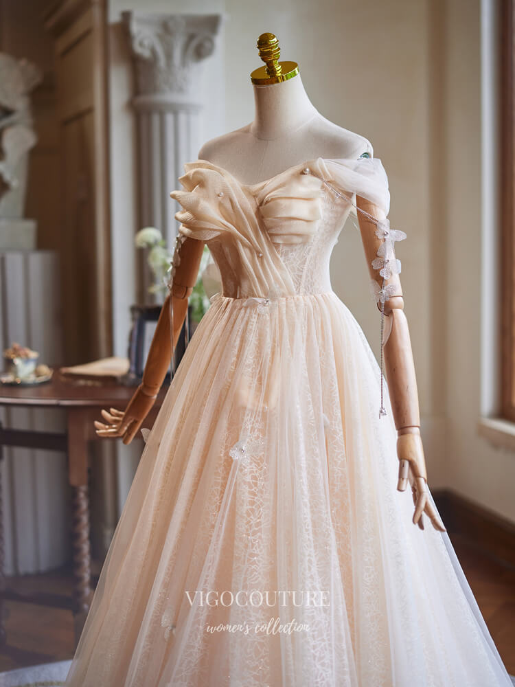 Blush Pink Off the Shoulder Prom Dresses Ruched Bodice Formal Gown 245 vigocouture Blush Pink Off the Shoulder Prom Dresses Ruched Bodice Formal Gown 245 vigocouture