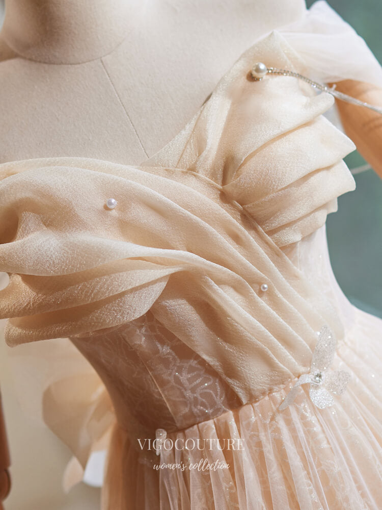 Blush Pink Off the Shoulder Prom Dresses Ruched Bodice Formal Gown 245 vigocouture Blush Pink Off the Shoulder Prom Dresses Ruched Bodice Formal Gown 245 vigocouture