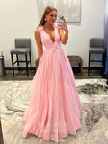 Prom Dress 2025 Blush Pink Prom Dresses Plunging V-Neck Evening Dress 21766-unique elegant Prom Dresses-Blush-US2-vigocouture