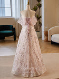 Prom Dress 2025 Blush Pink Sequin Lace Prom Dresses Bow-Tie Off the Shoulder 24405-unique elegant Prom Dresses-Blush-Custom Size-vigocouture