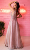 Prom Dress 2025 Blush Pink Shimmering Tulle Prom Dresses Plunging V-Neck Evening Dress 24013-unique elegant Prom Dresses-Blush-Custom Size-vigocouture