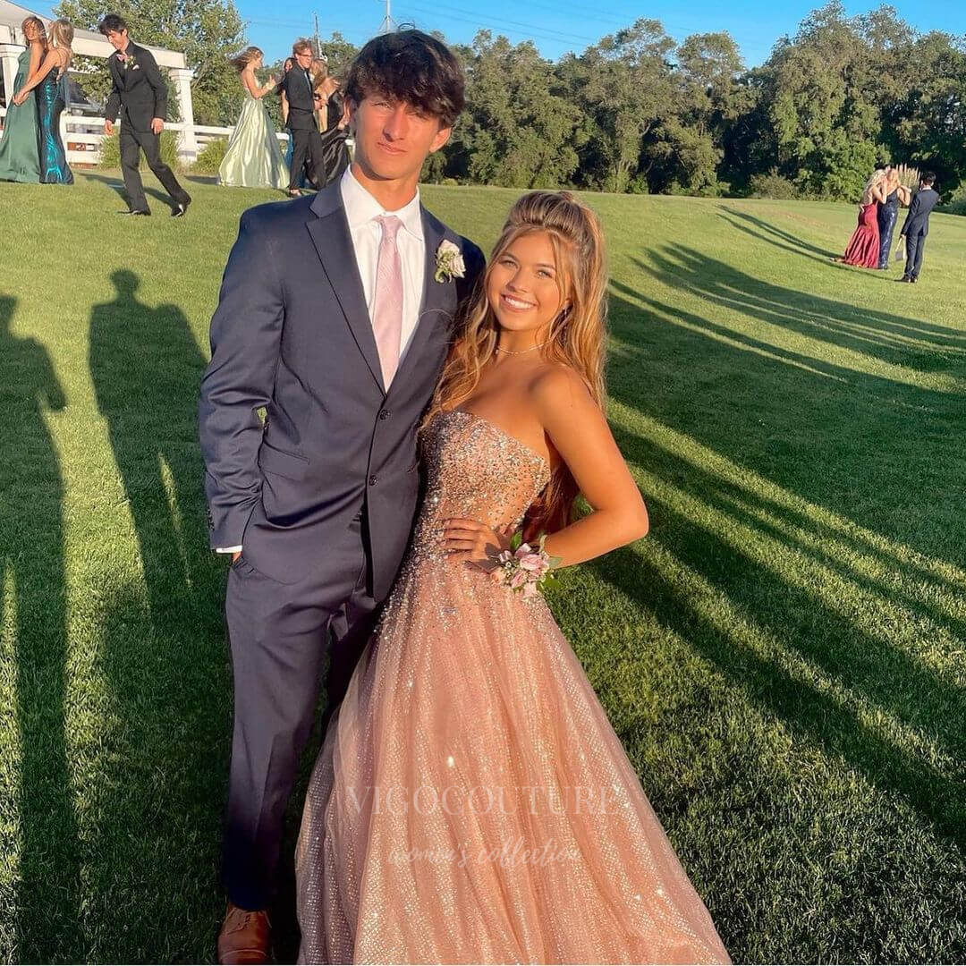 Blush Pink Sparkly Prom Dresses Strapless Beaded Lace Formal Dress - 20824 Blush / 22W Blush Pink Sparkly Prom Dresses Strapless Beaded Lace Formal Dress - 20824 Blush / 22W