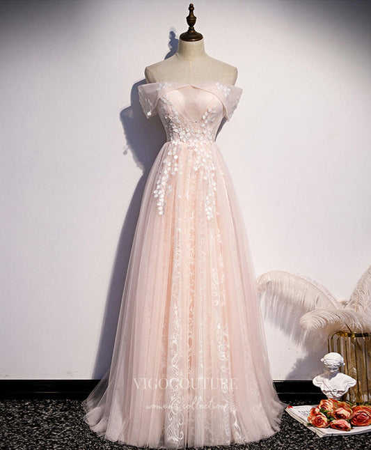 Prom Dress 2025 Blush Pink Tulle Prom Dresses Lace Applique Evening Dress 21822-unique elegant Prom Dresses-Blush-US2-vigocouture