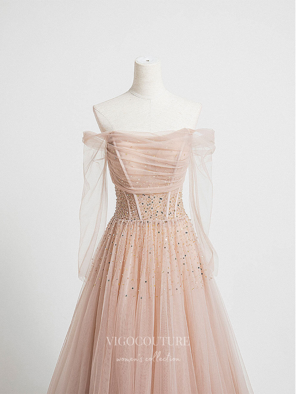 Prom Dress 2025 Blush Pink Tulle Prom Dresses Off the Shoulder Evening Dress 21828-unique elegant Prom Dresses-Blush-US2-vigocouture