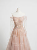 Prom Dress 2025 Blush Pink Tulle Prom Dresses Off the Shoulder Evening Dress 21828-unique elegant Prom Dresses-Blush-US2-vigocouture