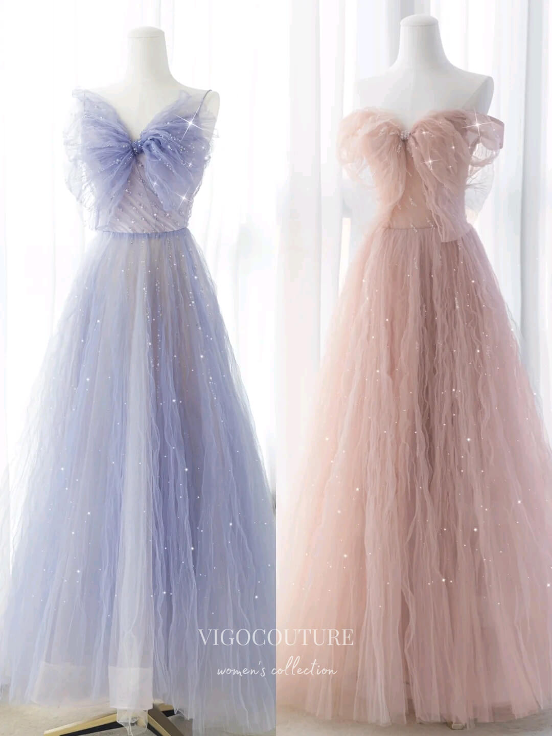 Prom Dress 2025 Blush Pleated Tulle Prom Dresses Off the Shoulder Formal Dress 22058-unique elegant Prom Dresses-Blush-US2-vigocouture