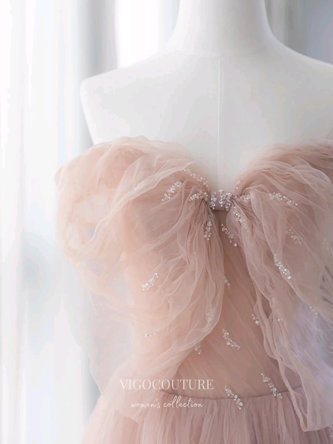 Prom Dress 2025 Blush Pleated Tulle Prom Dresses Off the Shoulder Formal Dress 22058-unique elegant Prom Dresses-Blush-US2-vigocouture