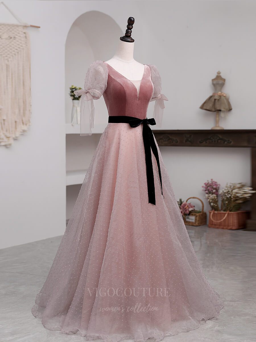 Prom Dress 2025 Blush Plunging V-Neck Prom Dress 20654-unique elegant Prom Dresses-Blush-US2-vigocouture