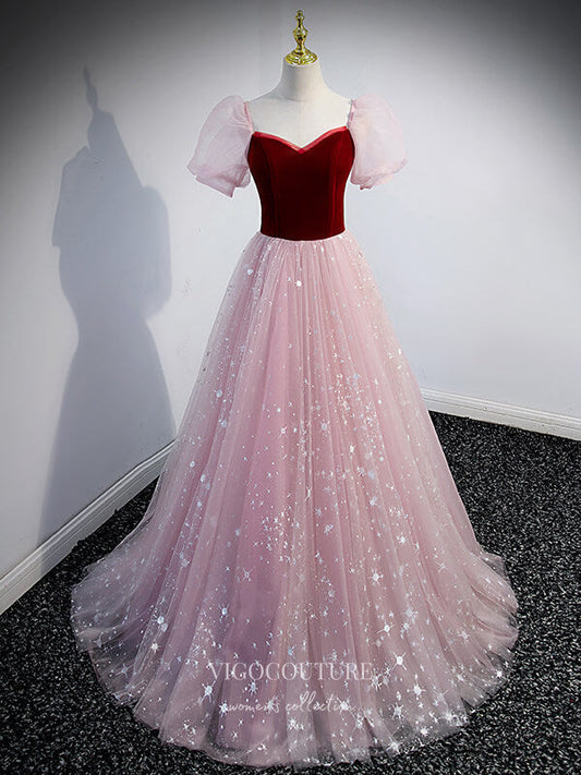 Prom Dress 2025 Blush Puffed Sleeve Prom Dress Sparkly Tulle Formal Dresses 21334-unique elegant Prom Dresses-Blush-US2-vigocouture