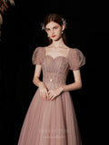 Prom Dress 2025 Blush Puffed Sleeve Sparkly Tulle Prom Dress 20740-unique elegant Prom Dresses-Blush-US2-vigocouture