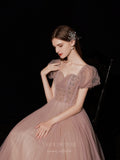 Prom Dress 2025 Blush Puffed Sleeve Sparkly Tulle Prom Dress 20740-unique elegant Prom Dresses-Blush-US2-vigocouture