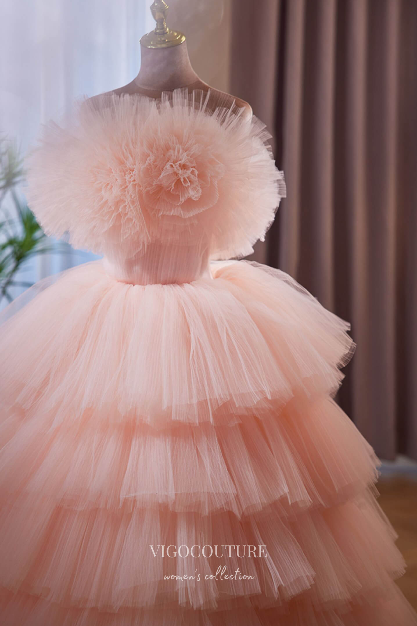 Blush Rosette Off-Shoulder Prom Gown with Ruffled Tulle Skirt 22275 Blush / US0 Blush Rosette Off-Shoulder Prom Gown with Ruffled Tulle Skirt 22275 Blush / US0