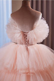 Prom Dress 2025 Blush Rosette Off-Shoulder Prom Gown with Ruffled Tulle Skirt 22275-unique elegant Prom Dresses-Blush-Custom Size-vigocouture