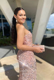 Prom Dress 2025 Blush Sequin Mermaid Prom Dresses with Slit One Shoulder Evening Dress 21960-unique elegant Prom Dresses-Blush-US2-vigocouture