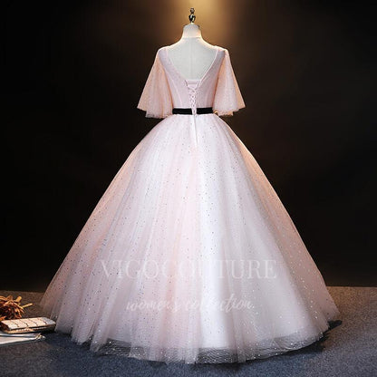 Blush Short Sleeve Sweet 16 Dresses Lace Applique Ball Gown 20484 Blush / US8 Blush Short Sleeve Sweet 16 Dresses Lace Applique Ball Gown 20484 Blush / US8