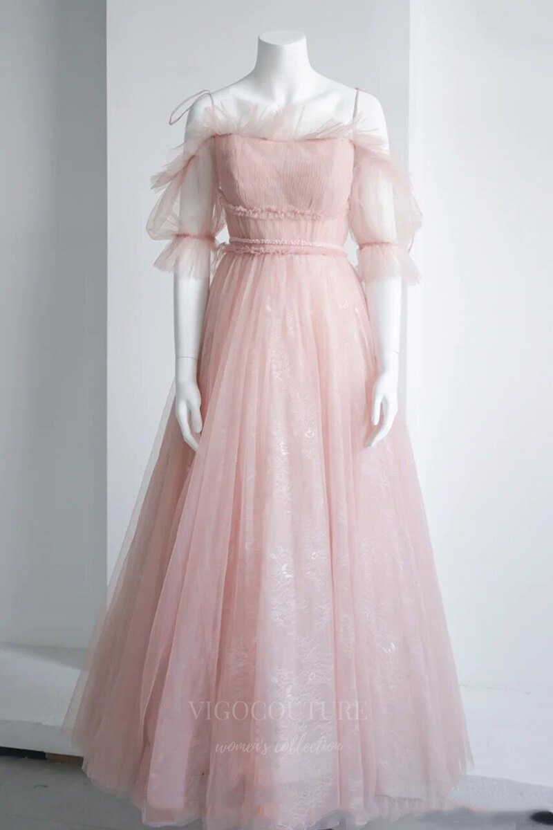 Prom Dress 2025 Blush Spaghetti Strap Tiered Prom Dress 20633-unique elegant Prom Dresses-Blush-US2-vigocouture