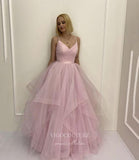 Prom Dress 2025 Blush Spaghetti Strap Tiered Prom Dresses Sparkly Tulle Evening Dress 21706-unique elegant Prom Dresses-Blush-US2-vigocouture