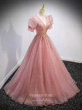 Prom Dress 2025 Blush Sparkly Tulle Prom Dresses Puffed Sleeve Formal Dresses 21347-unique elegant Prom Dresses-Blush-US2-vigocouture